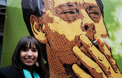 Jodie Emery poses with a picture of her husband, jailed pot activist Marc Emery, outside the Vancouver Art Gallery on April 20, 2011. Vancouver's annual "4/20" marijuana freedom rally drew thousands of jubilant pot smokers to the Vancouver Art Gallery in downtown Vancouver. (Photo by Mark van Manen)